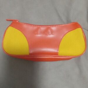 Clinique Orange And Yellow Fuzz Cosmetic Bag Women's Makeup Pouch